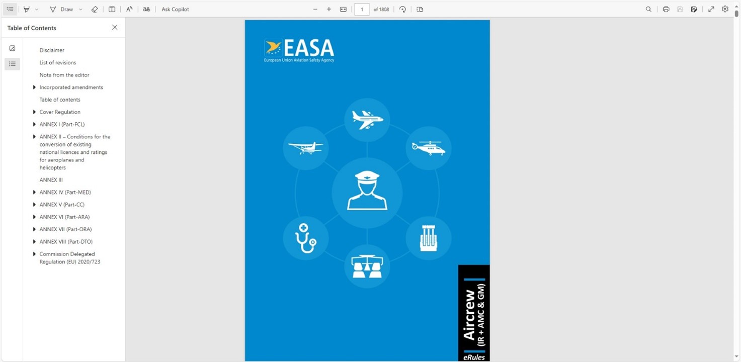 When you click on this link, your device will download a version of the Aircrew Easy Access Rules. This is easy to navigate using the menu on the left.  You can find the regulations regarding Examiners in Part-FCL Subpart K